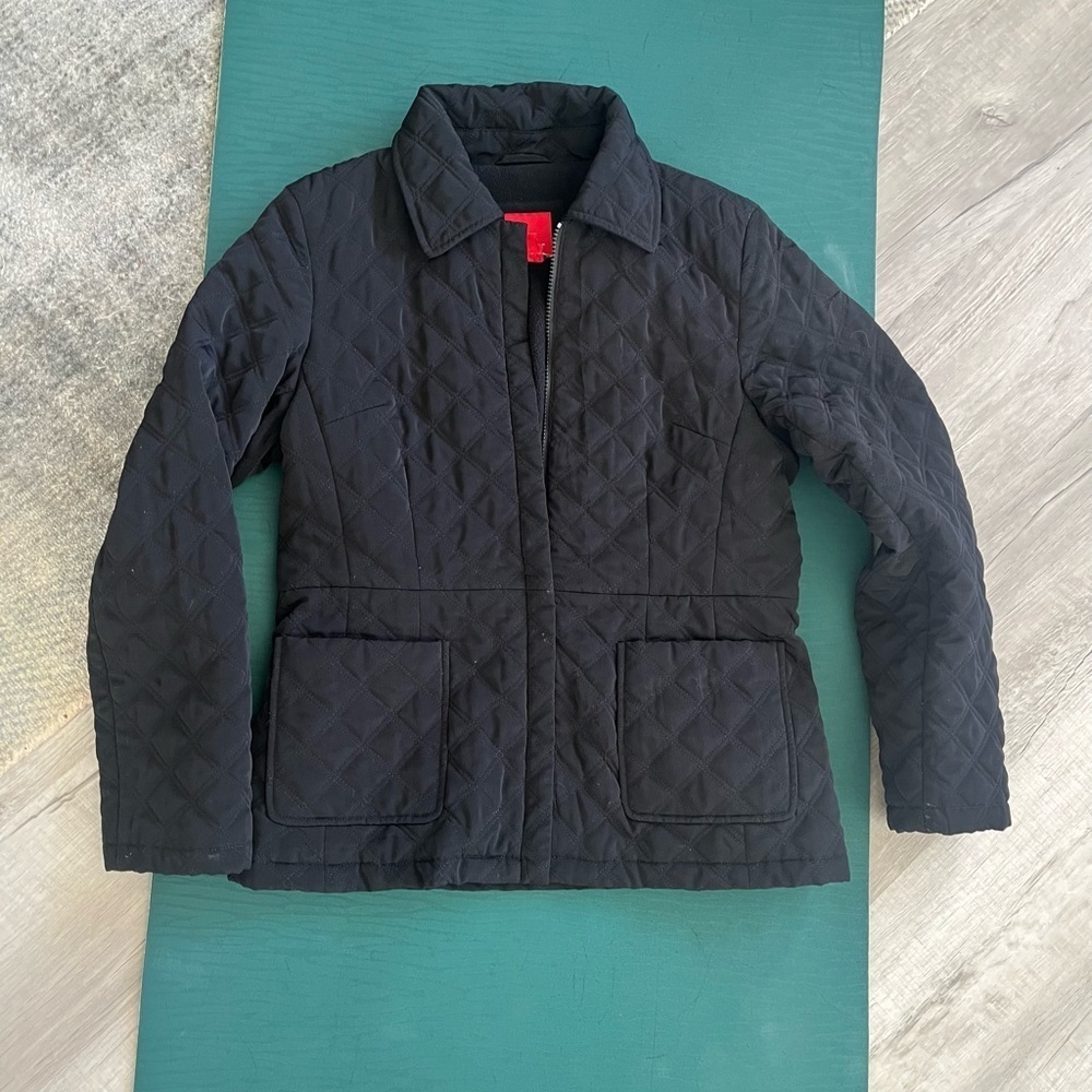 Esprit Women’s Quilted Collared Jacket Coat Black Zipper Size Large